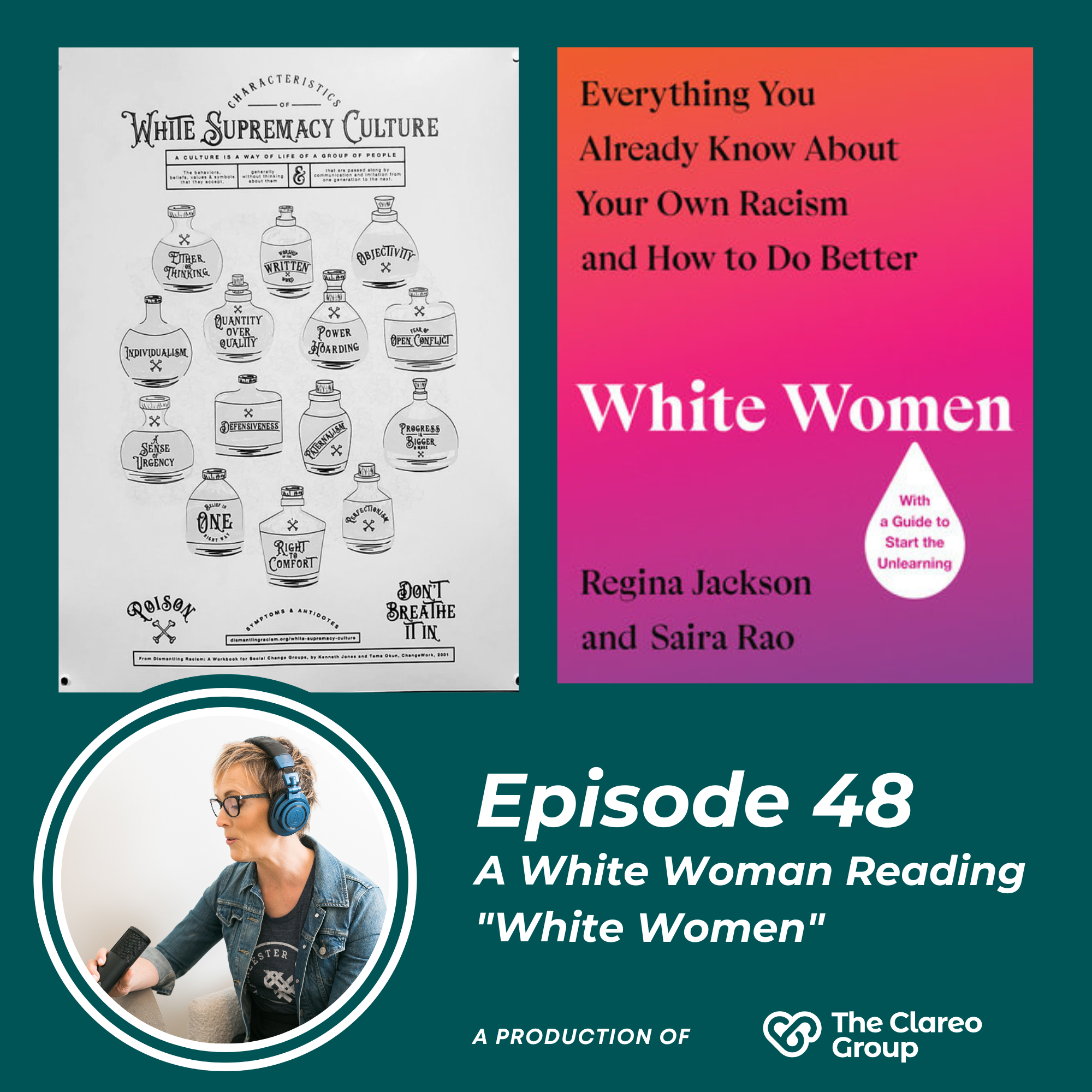 the poster of white supremacy culture characteristics next to the cover of the book, "white women: everything you already know about your own racism and how to do better."